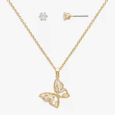 Mixit Womens Cubic Zirconia Butterfly Hypoallergenic 2-pc. Jewelry Set