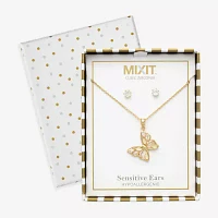 Mixit Womens Cubic Zirconia Butterfly Hypoallergenic 2-pc. Jewelry Set