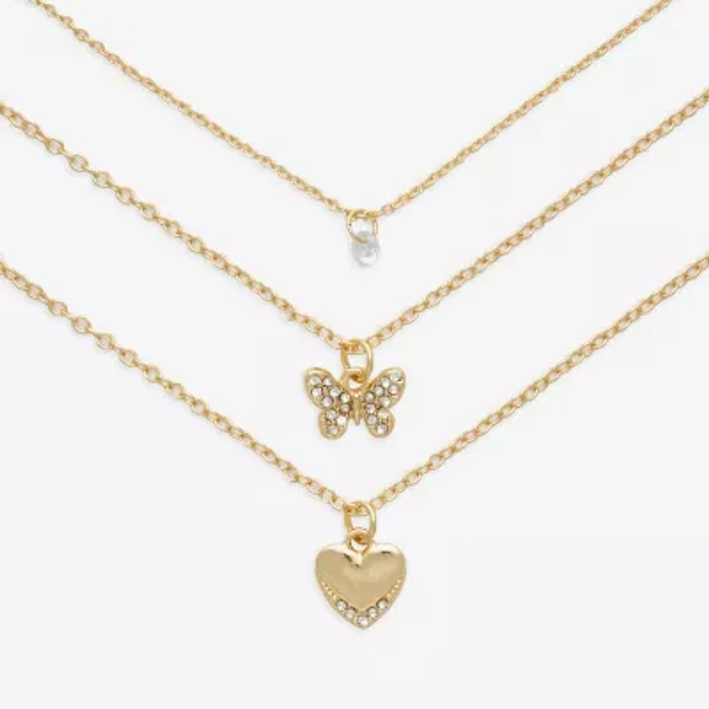 Mixit Womens Cubic Zirconia Butterfly Heart Hypoallergenic 3-pc. Necklace Set