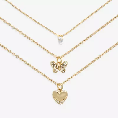 Mixit Womens Cubic Zirconia Butterfly Heart Hypoallergenic 3-pc. Necklace Set