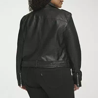 Levi's Midweight Faux Leather Belted Wind Resistant Womens Plus Motorcycle Jacket