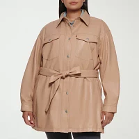 Levi's Faux Leather Belted Wind Resistant Water Midweight Womens Plus Jacket