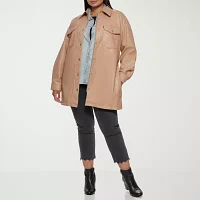 Levi's Faux Leather Belted Wind Resistant Water Midweight Womens Plus Jacket