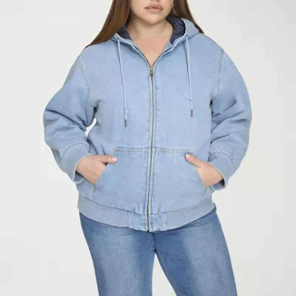 Levi's Denim Hooded Wind Resistant Midweight Womens Plus Bomber Jacket