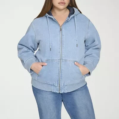 Levi's Denim Hooded Wind Resistant Midweight Womens Plus Bomber Jacket
