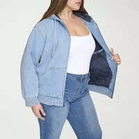 Levi's Denim Hooded Wind Resistant Midweight Womens Plus Bomber Jacket