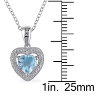 Womens Diamond Accent Genuine Blue Topaz Sterling Silver Heart Pendant Necklace