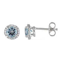 Diamond Accent Genuine Blue Topaz Sterling Silver 7.4mm Stud Earrings