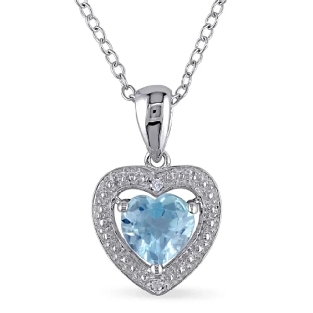 Womens Diamond Accent Genuine Blue Topaz Sterling Silver Heart Pendant Necklace