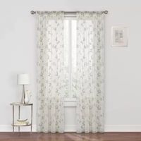 Regal Home Meadow Embroidered Sheer Rod Pocket Single Curtain Panel