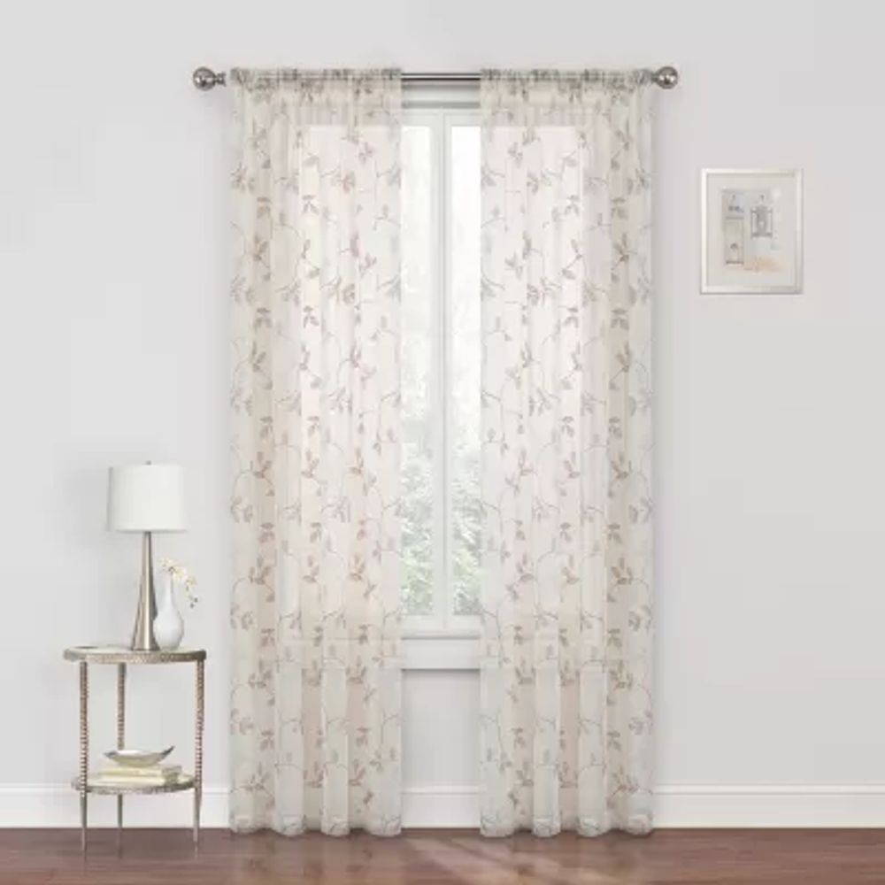 Regal Home Meadow Embroidered Sheer Rod Pocket Single Curtain Panel