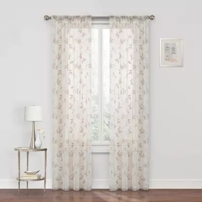 Regal Home Meadow Embroidered Sheer Rod Pocket Single Curtain Panel