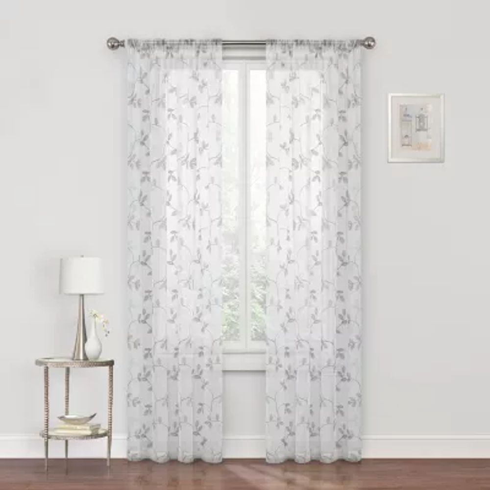 Regal Home Meadow Rod Pocket Embroidered Sheer Single Curtain Panel