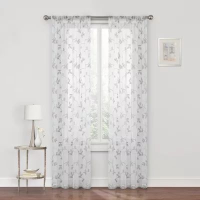 Regal Home Meadow Embroidered Sheer Rod Pocket Single Curtain Panel