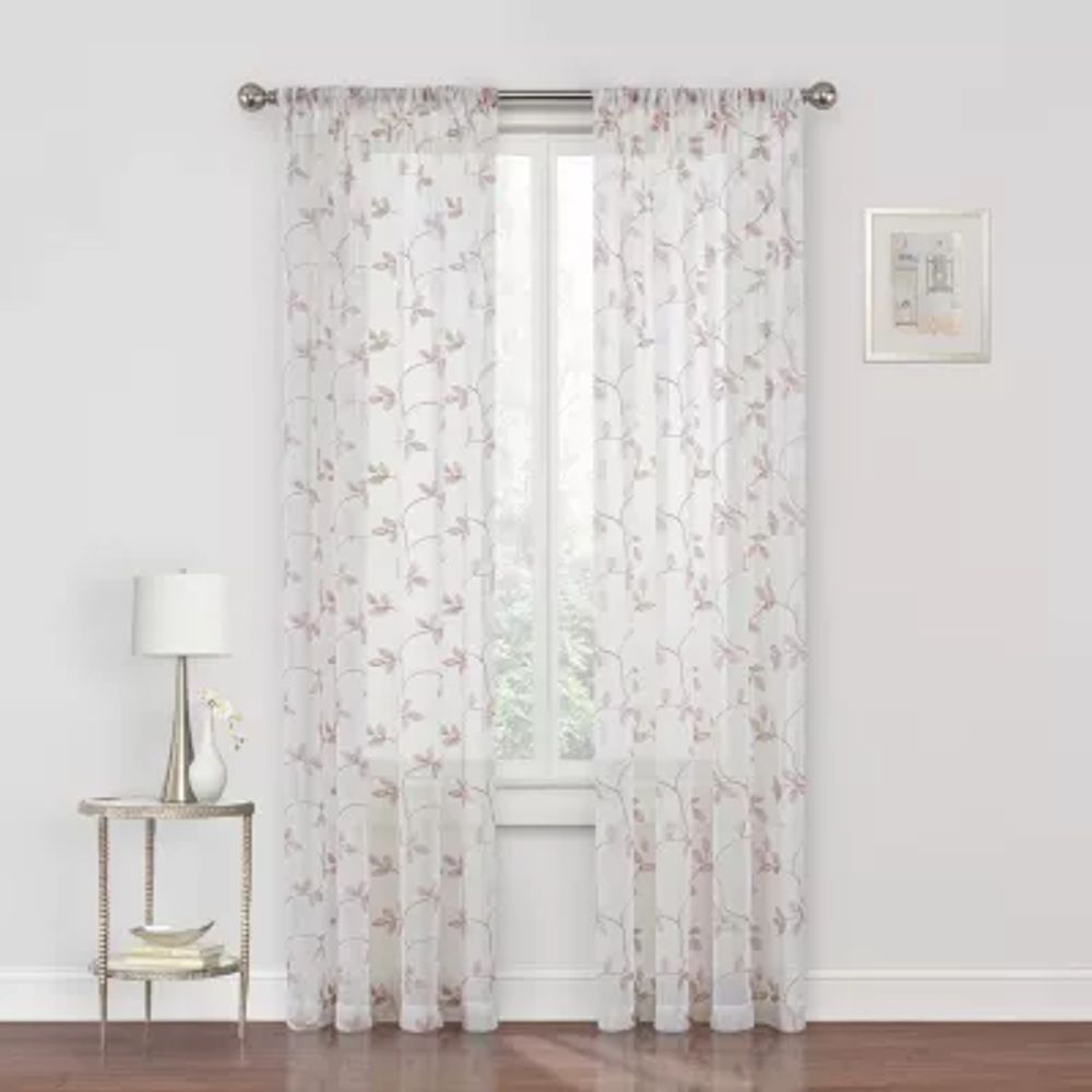 Regal Home Meadow Rod Pocket Embroidered Sheer Single Curtain Panel