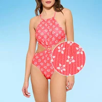 Decree Womens Textured Floral One Piece Swimsuit Juniors