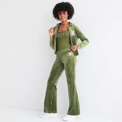 Juicy By Couture Womens Mid Rise Flare Track Pant-Juniors