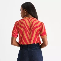Worthington Womens V Neck Short Sleeve Blouse