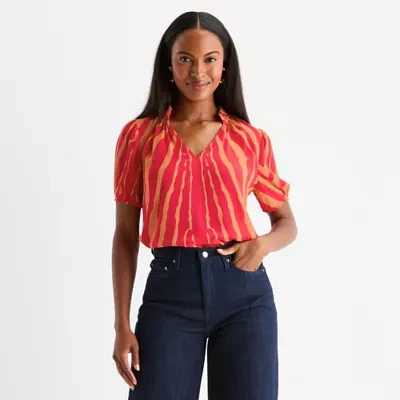 Worthington Womens V Neck Short Sleeve Blouse
