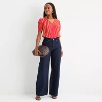 Worthington Womens V Neck Short Sleeve Blouse