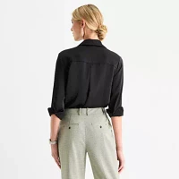 Worthington Womens Long Sleeve Satin Blouse