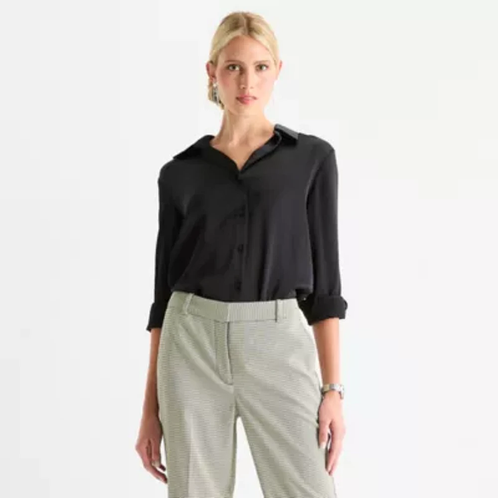 Worthington Womens Long Sleeve Satin Blouse