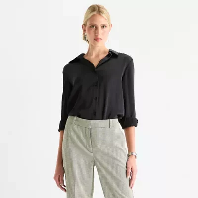 Worthington Womens Long Sleeve Satin Blouse