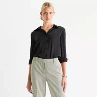 Worthington Womens Long Sleeve Satin Blouse