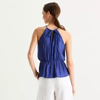 Worthington Womens Halter Neck Sleeveless Peplum Top