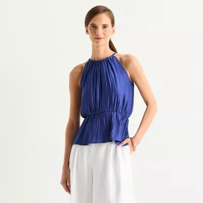 Worthington Womens Halter Neck Sleeveless Peplum Top