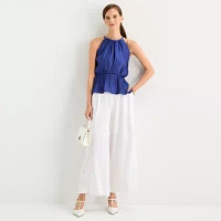 Worthington Womens Halter Neck Sleeveless Peplum Top