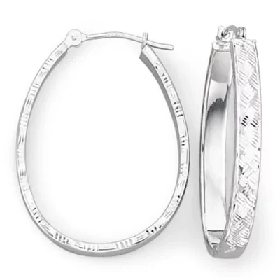 14K White Basketweave Hoop Earrings