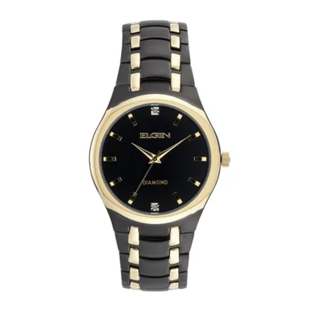 Elgin® Mens Black and Gold-Tone Watch