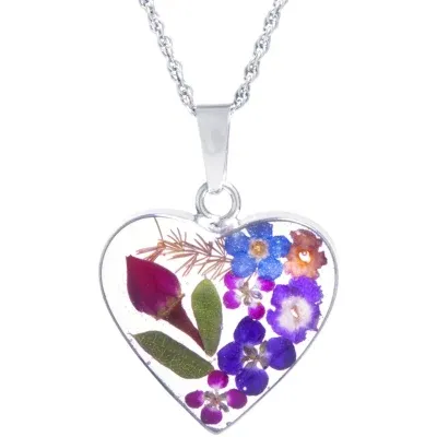 Everlasting Flower Womens Sterling Silver Heart 18 Inch Pendant Necklace