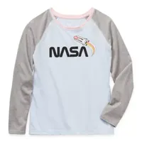 Arizona Little & Big Girls Round Neck Long Sleeve Graphic T-Shirt