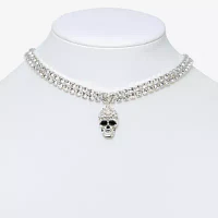 Bijoux Bar Silver Tone Glass 14 Inch Bead Skull Choker Necklace