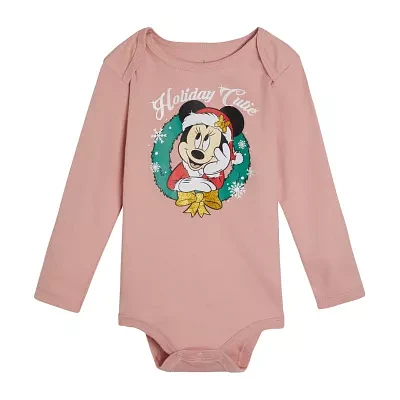 Baby Girls Crew Neck Long Sleeve Minnie Mouse Bodysuit