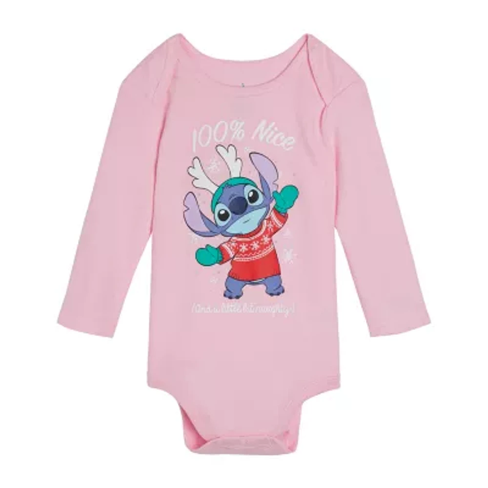 Disney Collection Baby Girls Crew Neck Long Sleeve Lilo & Stitch Bodysuit