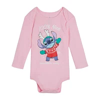 Disney Collection Baby Girls Crew Neck Long Sleeve Lilo & Stitch Bodysuit