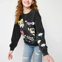 Juniors Womens Crew Neck Long Sleeve Powerpuff Girls Sweatshirt