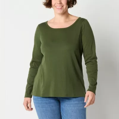 St. John's Bay Womens Crew Neck Long Sleeve Adaptive Easy-on + Easy-off T-Shirt