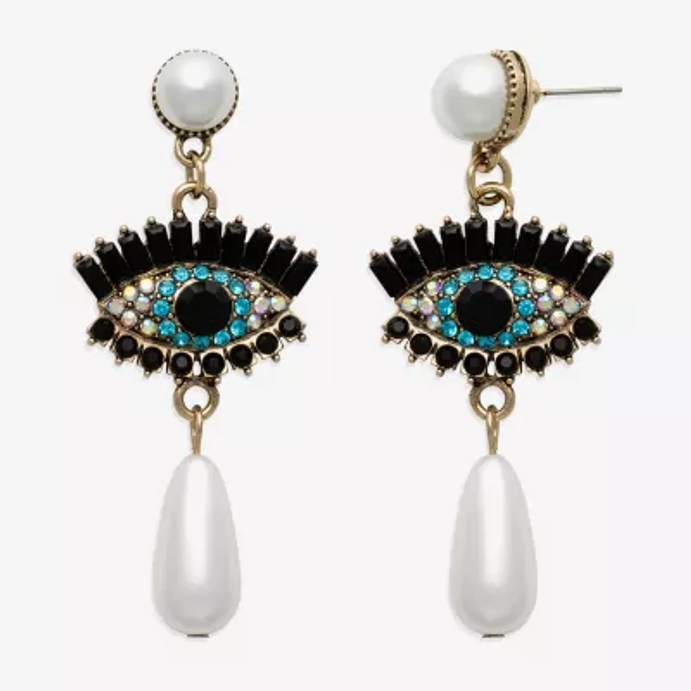 Bijoux Bar Gold Tone Glass Simulated Pearl Evil Eye Drop Earrings