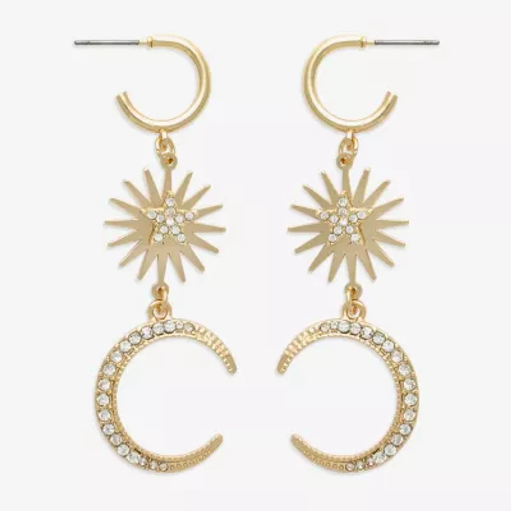 Bijoux Bar Gold Tone Glass Moon Star Drop Earrings