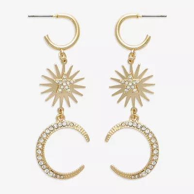 Bijoux Bar Gold Tone Glass Moon Star Drop Earrings