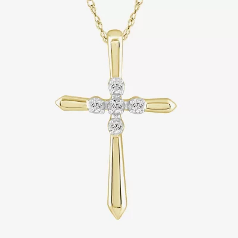 Womens Diamond Accent Natural White Diamond 10K Gold Cross Pendant Necklaces