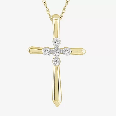 Womens Diamond Accent Natural White Diamond 10K Gold Cross Pendant Necklaces