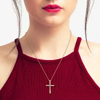 Womens Diamond Accent Natural White Diamond 10K Gold Cross Pendant Necklace