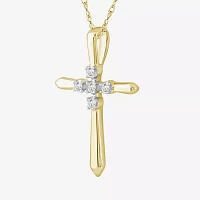 Womens Diamond Accent Natural White Diamond 10K Gold Cross Pendant Necklace