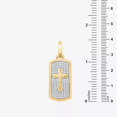 Mens 3/4 CT. T.W. Natural White Diamond 10K Gold Cross Dog Tag Pendant