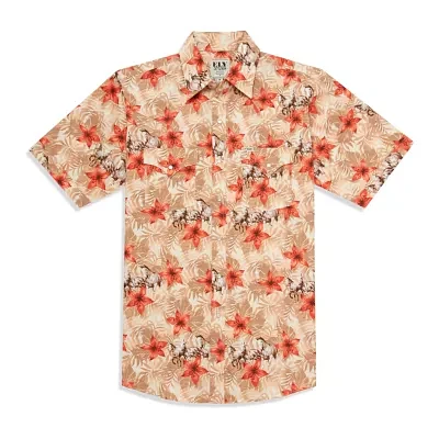 Ely Cattleman Hawaiian Horse Print Mens Short Sleeve Western Shirt